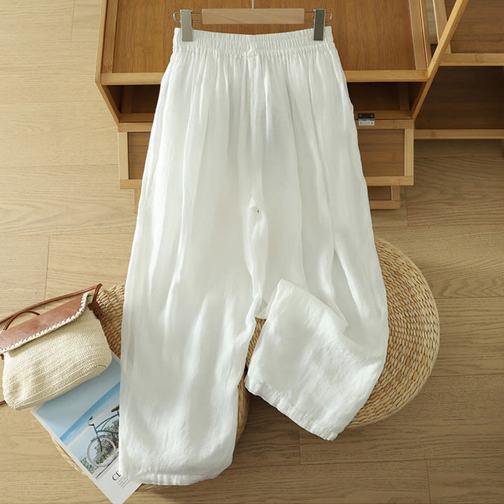 Pantaloni harem da donna in lino e cotone alla caviglia con tasche, modello Buddha Stones Commute, colore puro, design semplice