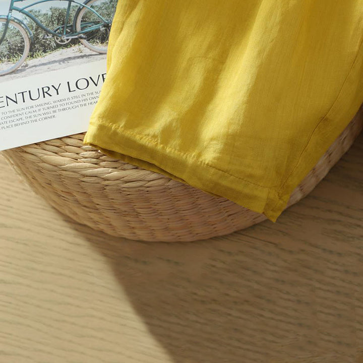 Pantaloni harem da donna in lino e cotone alla caviglia con tasche, modello Buddha Stones Commute, colore puro, design semplice - image 4