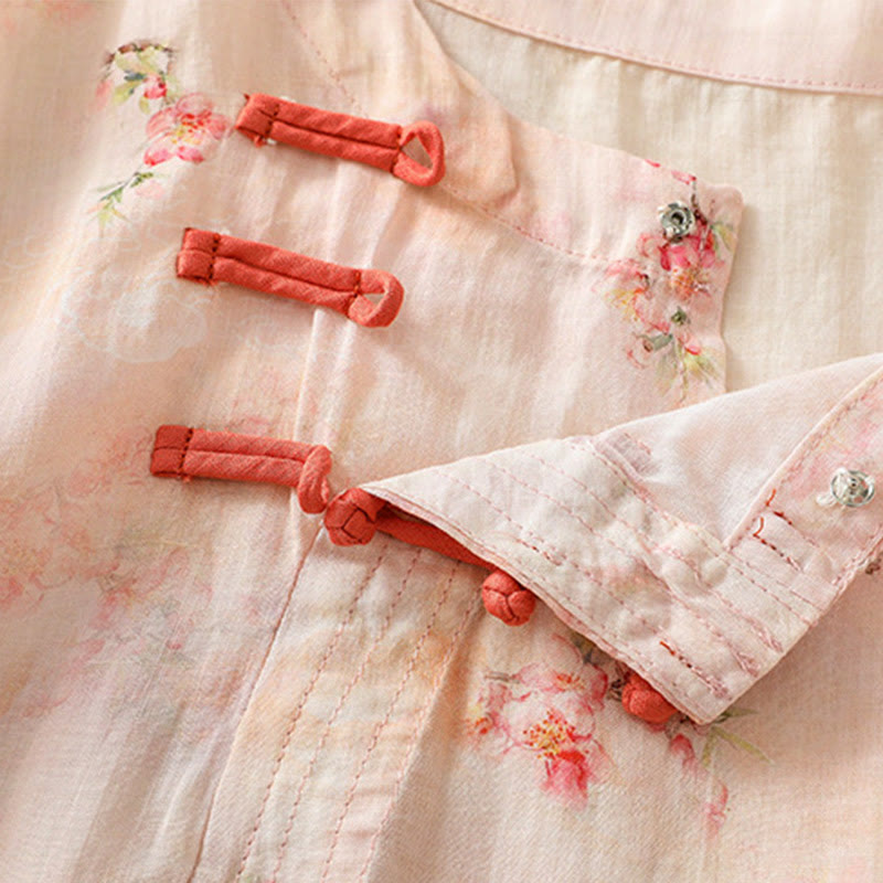 Camicia da donna in poliestere con maniche a tre quarti, stampata con Buddha Stones e bottoni a rana - image 14