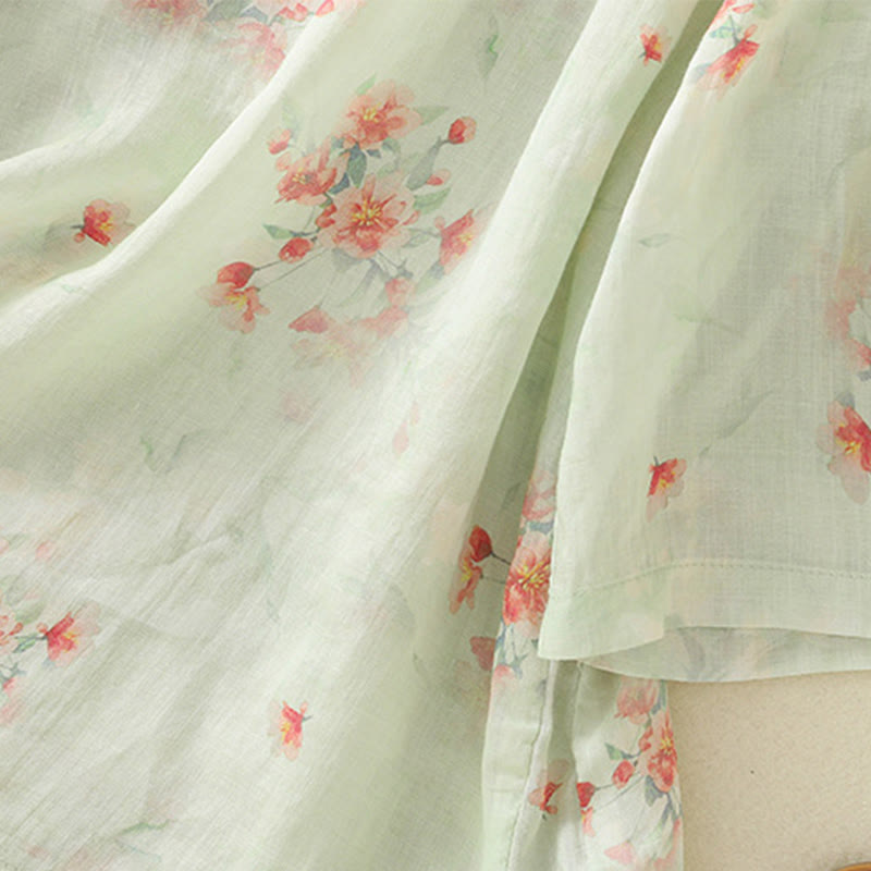 Camicia da donna in poliestere con maniche a tre quarti, stampata con Buddha Stones e bottoni a rana - image 22