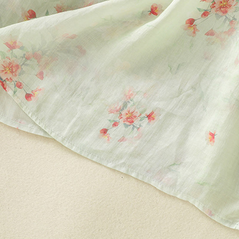 Camicia da donna in poliestere con maniche a tre quarti, stampata con Buddha Stones e bottoni a rana - image 23