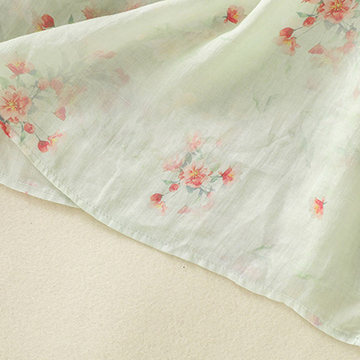 Camicia da donna in poliestere con maniche a tre quarti, stampata con Buddha Stones e bottoni a rana - image 23