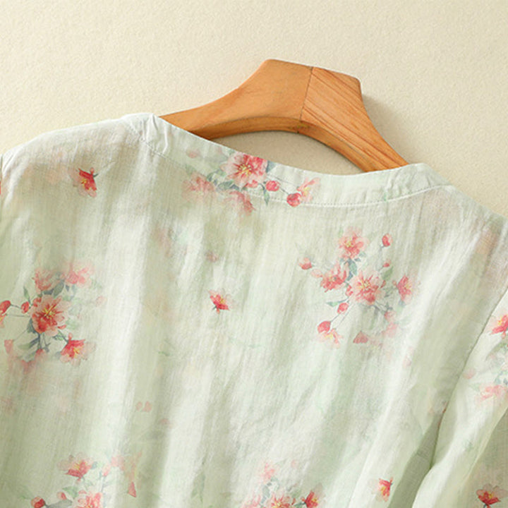 Camicia da donna in poliestere con maniche a tre quarti, stampata con Buddha Stones e bottoni a rana - image 21