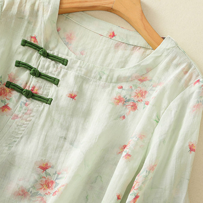 Camicia da donna in poliestere con maniche a tre quarti, stampata con Buddha Stones e bottoni a rana - image 20