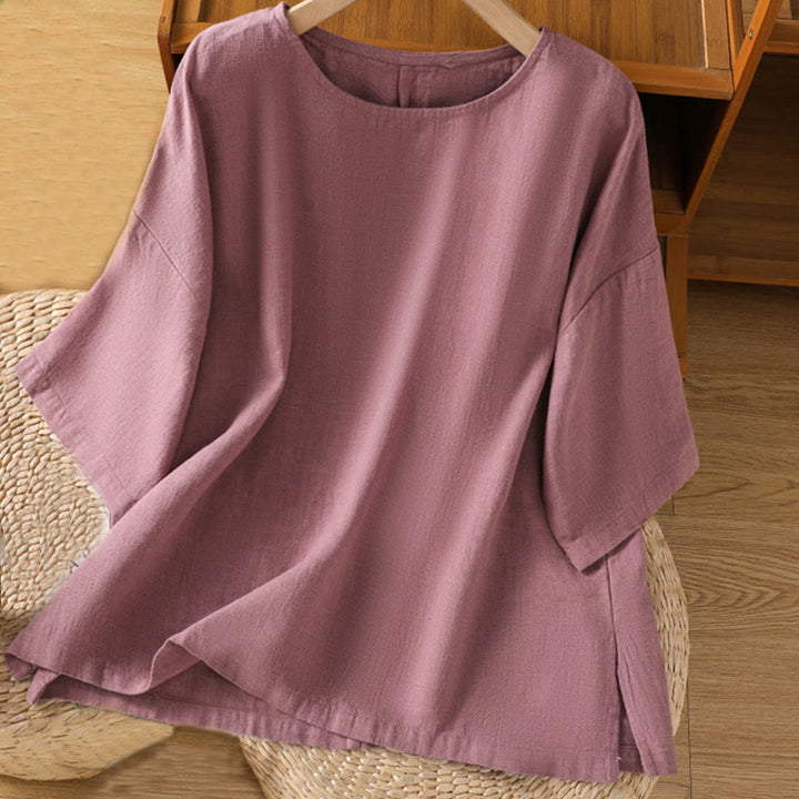 Maglietta da donna in cotone a maniche corte con scollo rotondo, casual ed estiva, motivo Buddha Stones - Rosso viola pallido - US14, UK/AU18, EU46 (2XL) - image 0