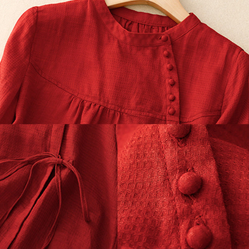 Camicia da donna in cotone e lino con maniche a tre quarti, con lacci e bottoni, motivo Buddha Stones - image 18