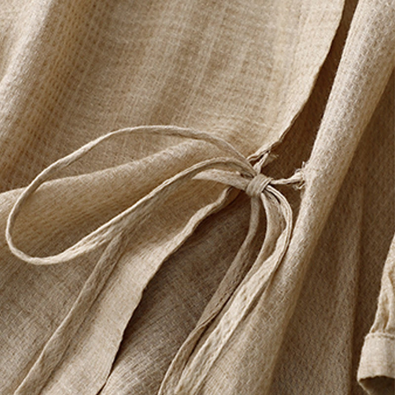 Camicia da donna in cotone e lino con maniche a tre quarti, con lacci e bottoni, motivo Buddha Stones - image 9