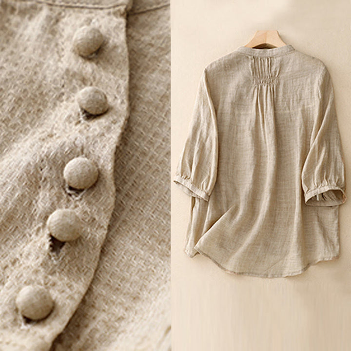 Camicia da donna in cotone e lino con maniche a tre quarti, con lacci e bottoni, motivo Buddha Stones - image 12