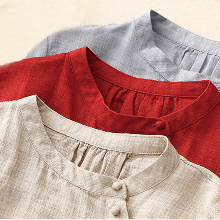 Camicia da donna in cotone e lino con maniche a tre quarti, con lacci e bottoni, motivo Buddha Stones - image 14