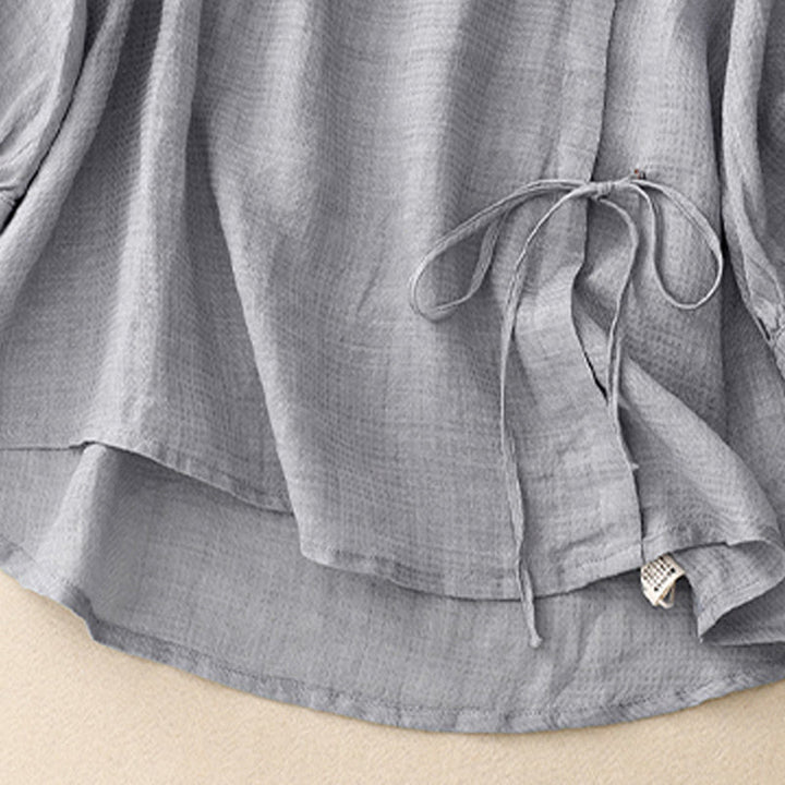Camicia da donna in cotone e lino con maniche a tre quarti, con lacci e bottoni, motivo Buddha Stones - image 4