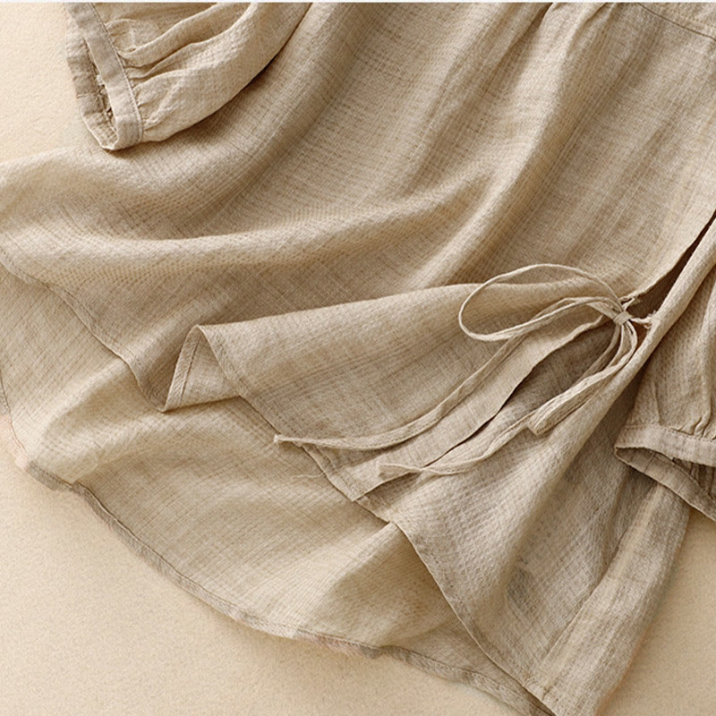 Camicia da donna in cotone e lino con maniche a tre quarti, con lacci e bottoni, motivo Buddha Stones - image 8