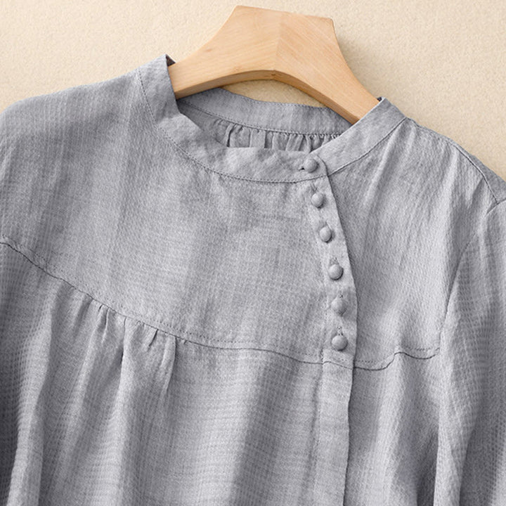 Camicia da donna in cotone e lino con maniche a tre quarti, con lacci e bottoni, motivo Buddha Stones - image 2