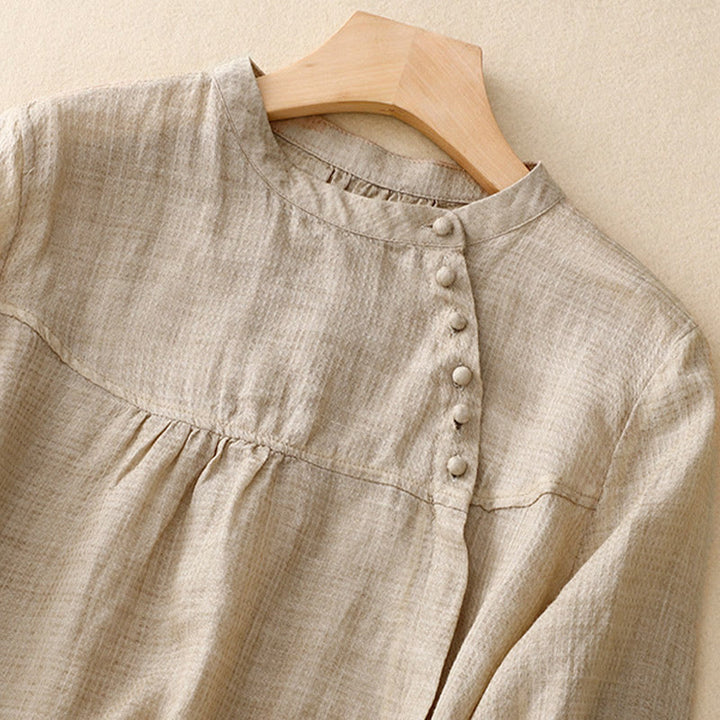 Camicia da donna in cotone e lino con maniche a tre quarti, con lacci e bottoni, motivo Buddha Stones - image 7