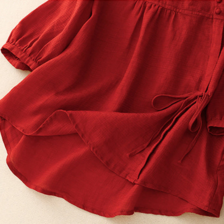 Camicia da donna in cotone e lino con maniche a tre quarti, con lacci e bottoni, motivo Buddha Stones - image 16