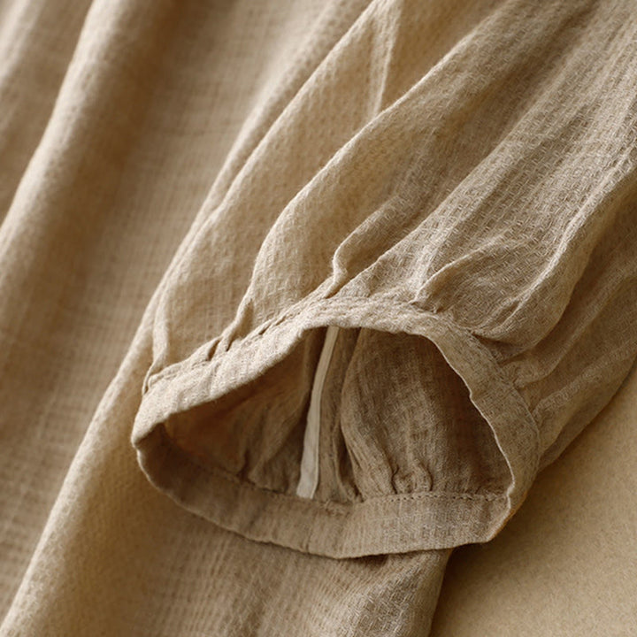 Camicia da donna in cotone e lino con maniche a tre quarti, con lacci e bottoni, motivo Buddha Stones - image 10