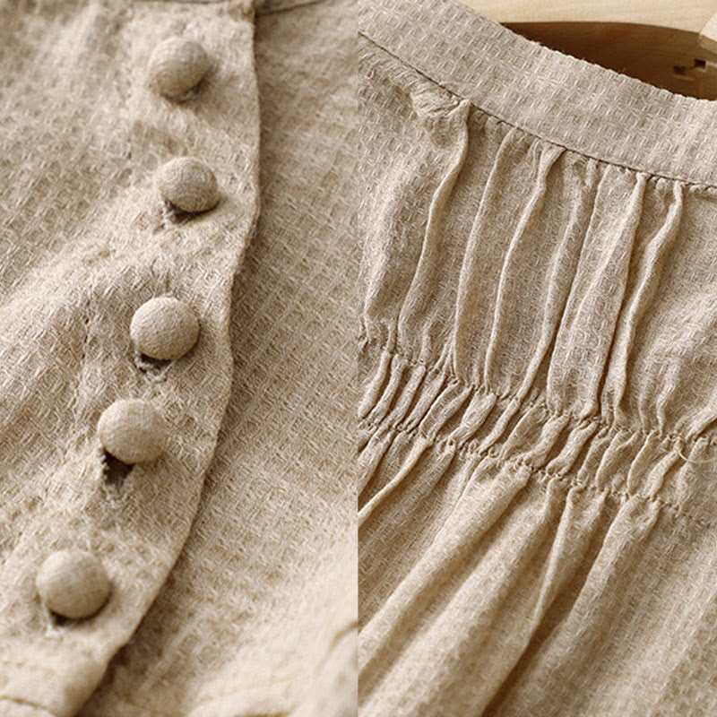 Camicia da donna in cotone e lino con maniche a tre quarti, con lacci e bottoni, motivo Buddha Stones - image 11