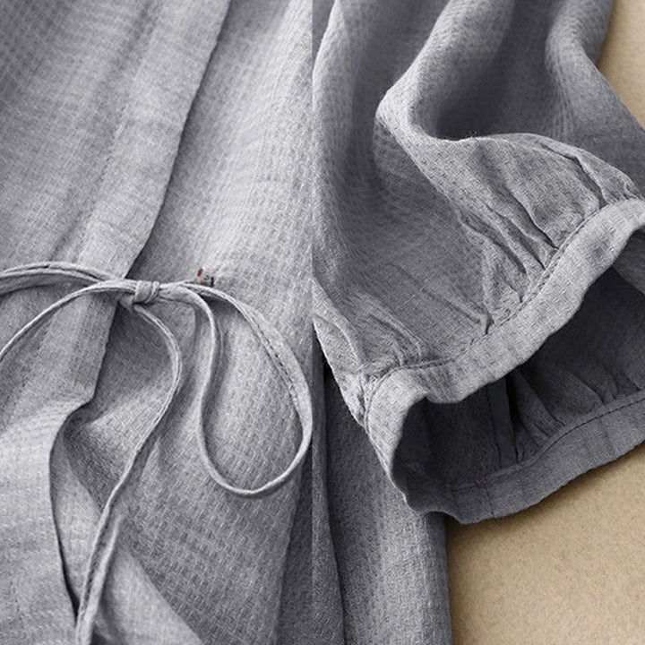 Camicia da donna in cotone e lino con maniche a tre quarti, con lacci e bottoni, motivo Buddha Stones - image 3