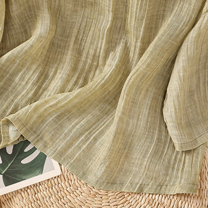 Maglietta da donna in cotone e lino con maniche a tre quarti, casual, estiva, stile Buddha Stones, girocollo e tinta unita - image 4