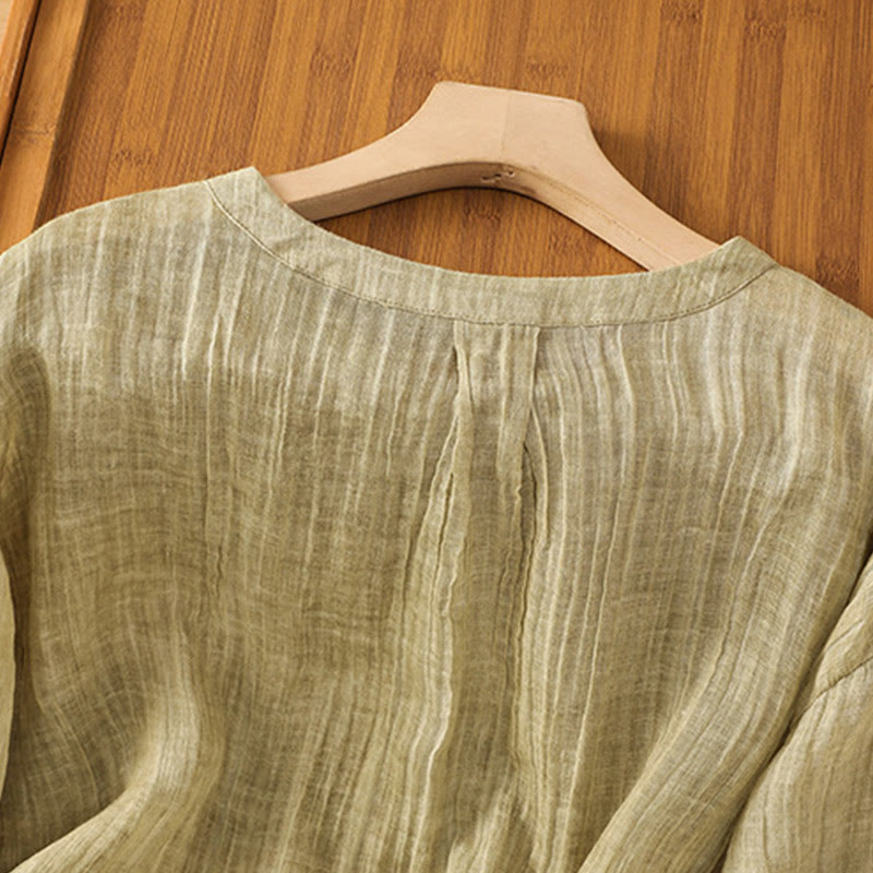 Maglietta da donna in cotone e lino con maniche a tre quarti, casual, estiva, stile Buddha Stones, girocollo e tinta unita - image 2