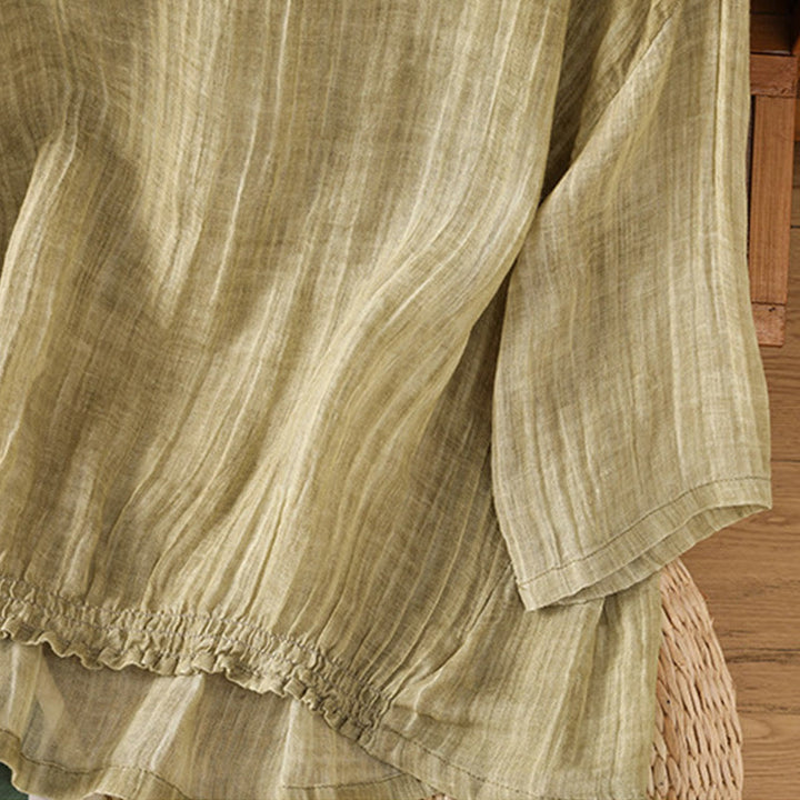 Maglietta da donna in cotone e lino con maniche a tre quarti, casual, estiva, stile Buddha Stones, girocollo e tinta unita - image 5