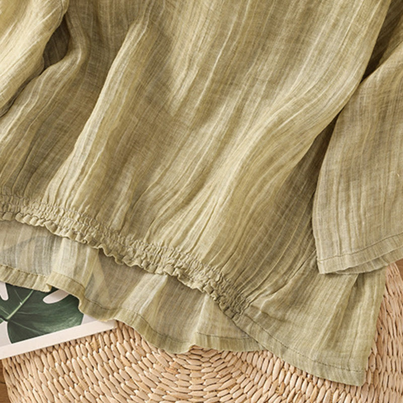 Maglietta da donna in cotone e lino con maniche a tre quarti, casual, estiva, stile Buddha Stones, girocollo e tinta unita - image 7