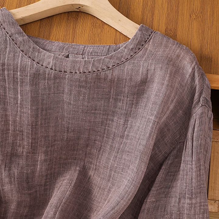 Maglietta da donna in cotone e lino con maniche a tre quarti, casual, estiva, stile Buddha Stones, girocollo e tinta unita - image 12