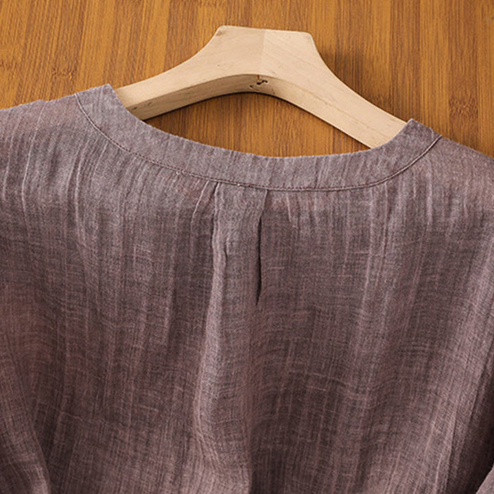 Maglietta da donna in cotone e lino con maniche a tre quarti, casual, estiva, stile Buddha Stones, girocollo e tinta unita - image 13