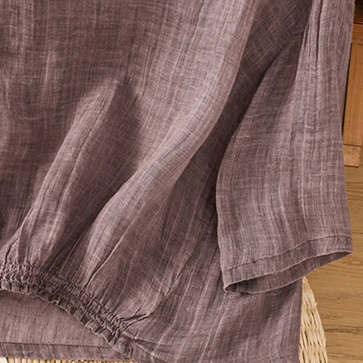 Maglietta da donna in cotone e lino con maniche a tre quarti, casual, estiva, stile Buddha Stones, girocollo e tinta unita - image 10