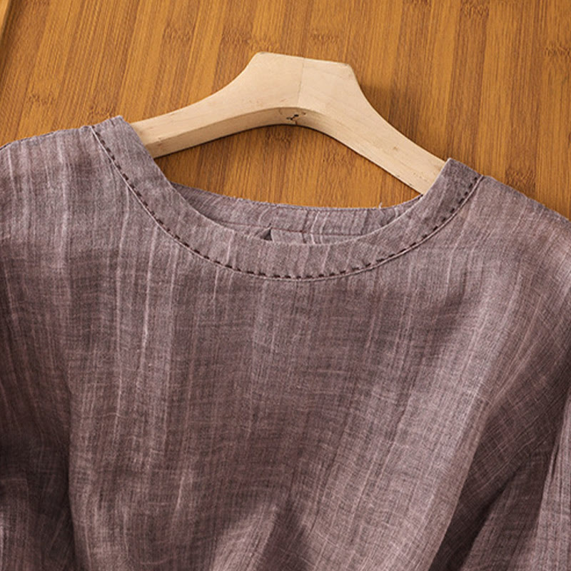 Maglietta da donna in cotone e lino con maniche a tre quarti, casual, estiva, stile Buddha Stones, girocollo e tinta unita - image 11