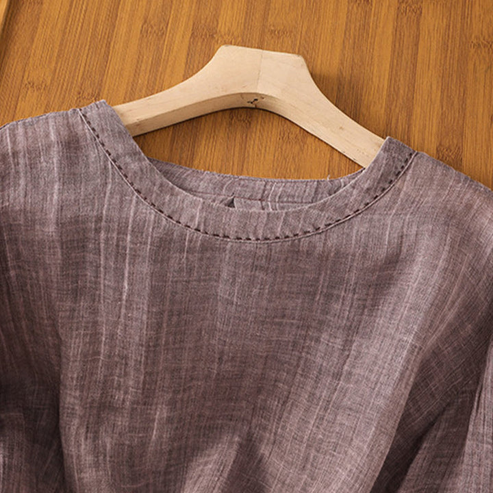 Maglietta da donna in cotone e lino con maniche a tre quarti, casual, estiva, stile Buddha Stones, girocollo e tinta unita - image 11