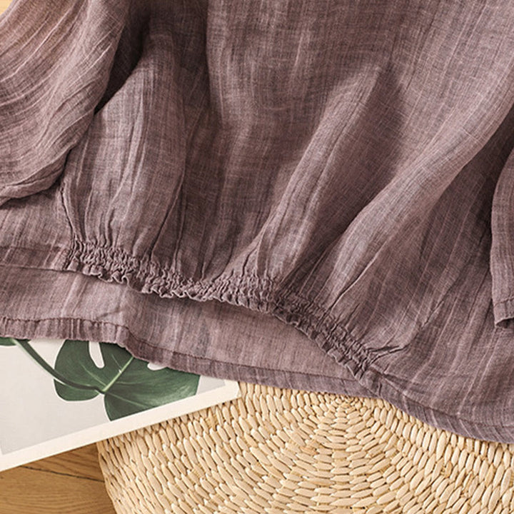 Maglietta da donna in cotone e lino con maniche a tre quarti, casual, estiva, stile Buddha Stones, girocollo e tinta unita - image 15