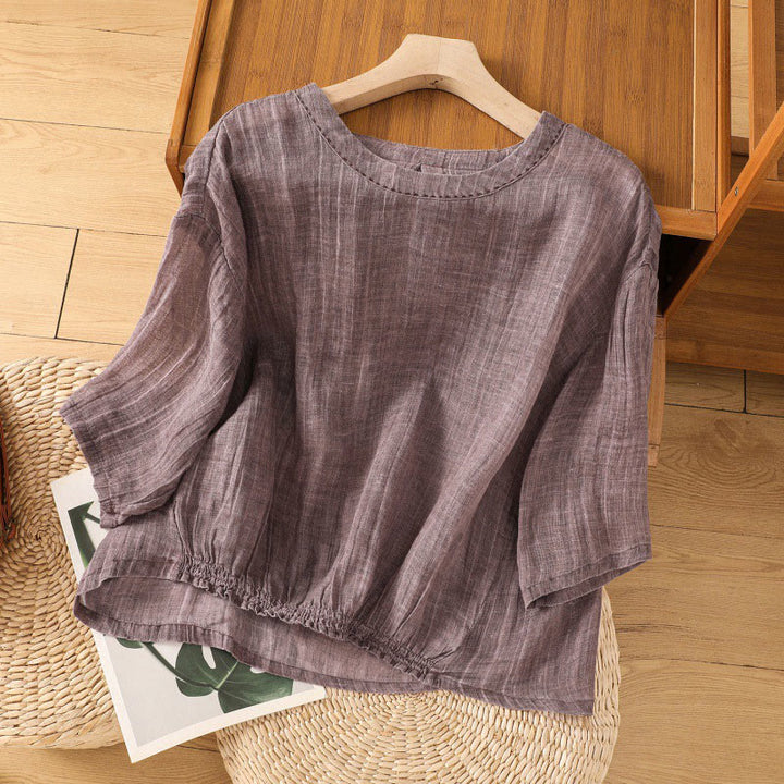 Maglietta da donna in cotone e lino con maniche a tre quarti, casual, estiva, stile Buddha Stones, girocollo e tinta unita - Orchidea media - US14, UK/AU18, EU46 (2XL) - image 8