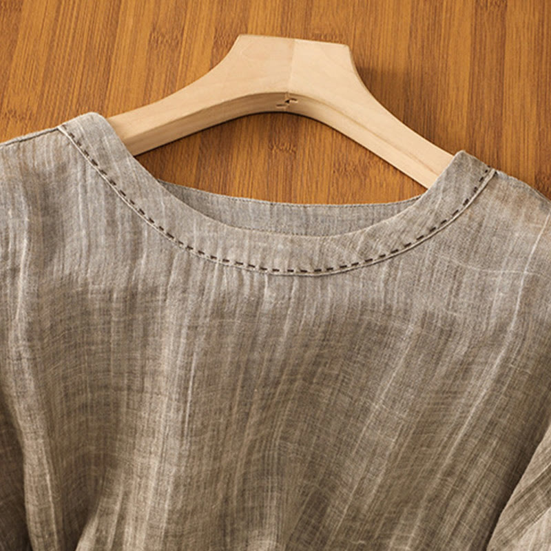 Maglietta da donna in cotone e lino con maniche a tre quarti, casual, estiva, stile Buddha Stones, girocollo e tinta unita - image 18