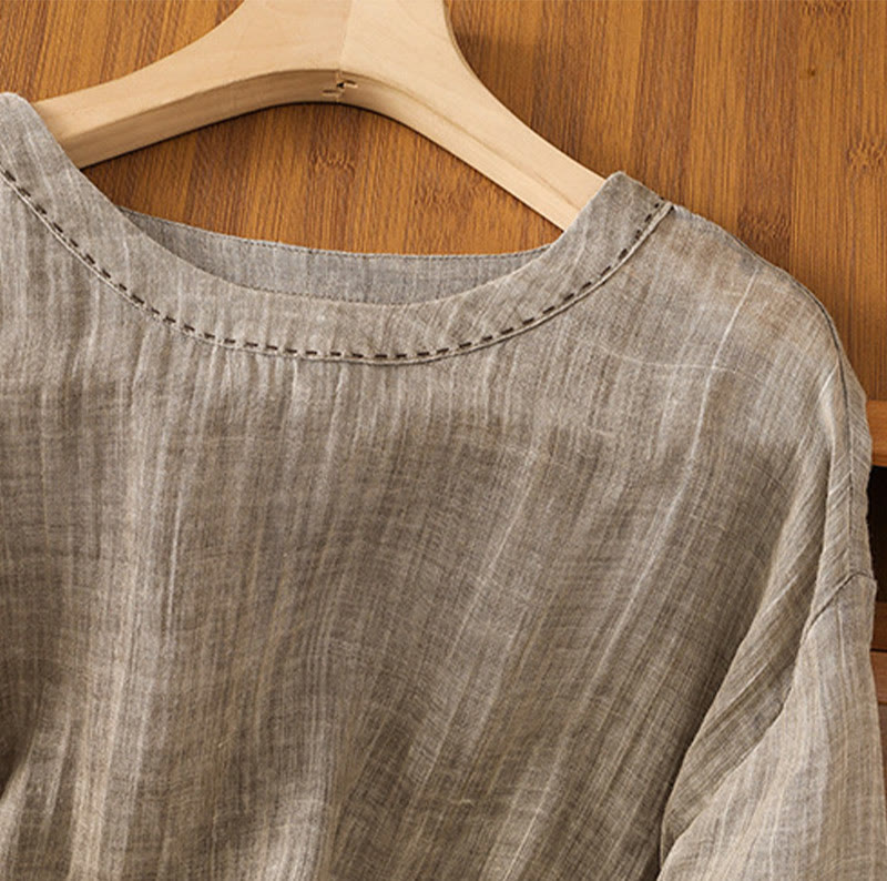 Maglietta da donna in cotone e lino con maniche a tre quarti, casual, estiva, stile Buddha Stones, girocollo e tinta unita - image 19