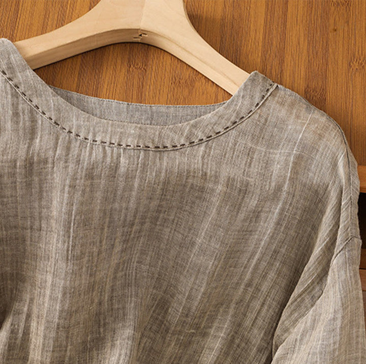 Maglietta da donna in cotone e lino con maniche a tre quarti, casual, estiva, stile Buddha Stones, girocollo e tinta unita - image 19