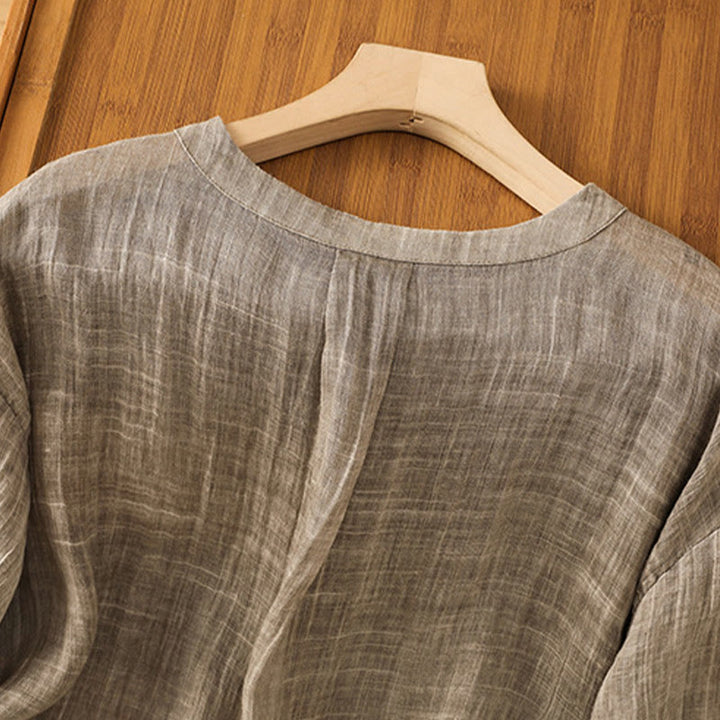 Maglietta da donna in cotone e lino con maniche a tre quarti, casual, estiva, stile Buddha Stones, girocollo e tinta unita - image 20