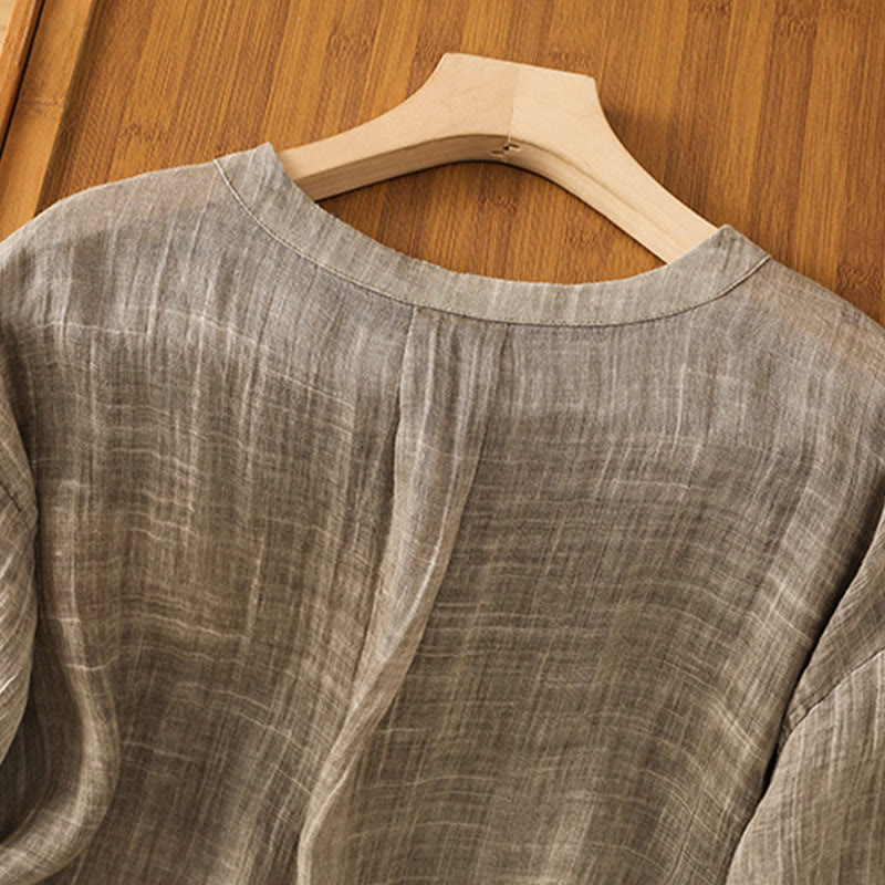 Maglietta da donna in cotone e lino con maniche a tre quarti, casual, estiva, stile Buddha Stones, girocollo e tinta unita - image 20