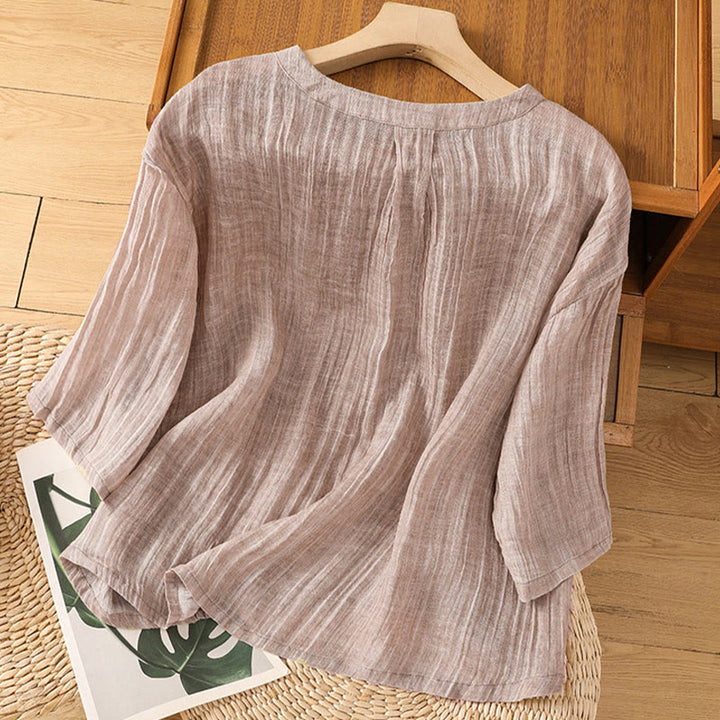 Maglietta da donna in cotone e lino con maniche a tre quarti, casual, estiva, stile Buddha Stones, girocollo e tinta unita - Cardo - US14, UK/AU18, EU46 (2XL) - image 24