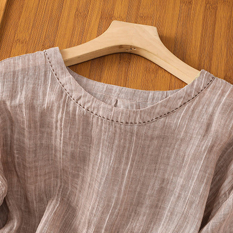 Maglietta da donna in cotone e lino con maniche a tre quarti, casual, estiva, stile Buddha Stones, girocollo e tinta unita - image 28