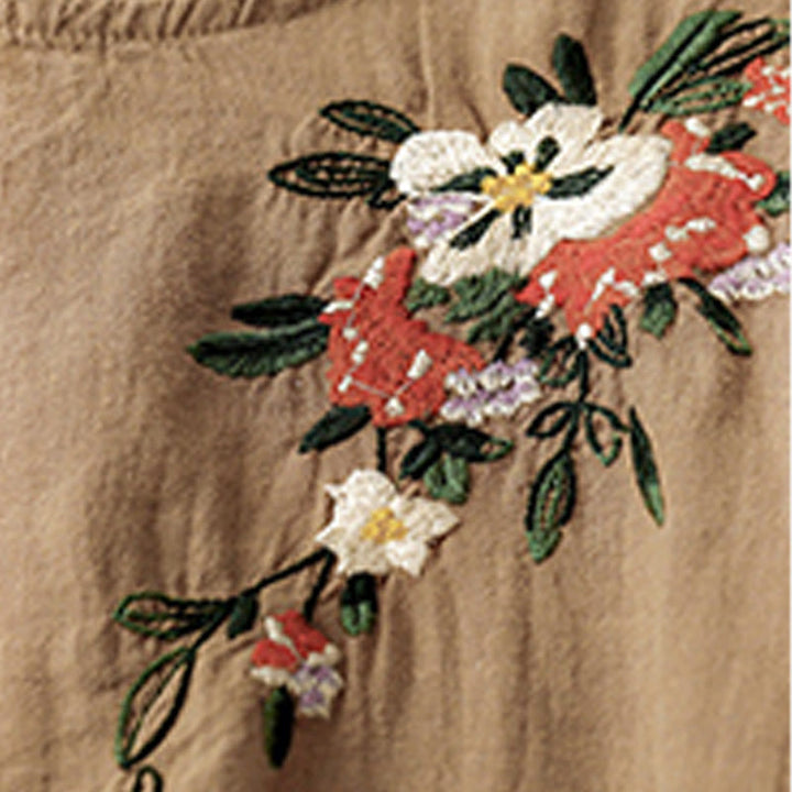 Maglietta da donna in cotone a maniche corte con scollo rotondo, casual ed estiva, con Buddha Stones e ricamo