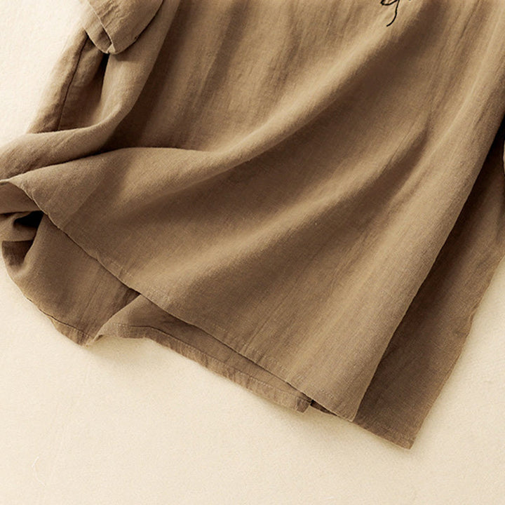 Maglietta da donna in cotone a maniche corte con scollo rotondo, casual ed estiva, con Buddha Stones e ricamo