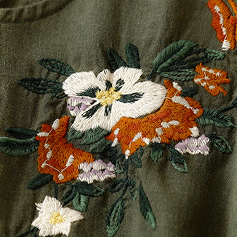 Maglietta da donna in cotone a maniche corte con scollo rotondo, casual ed estiva, con Buddha Stones e ricamo