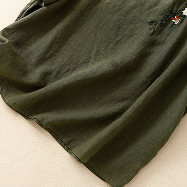 Maglietta da donna in cotone a maniche corte con scollo rotondo, casual ed estiva, con Buddha Stones e ricamo