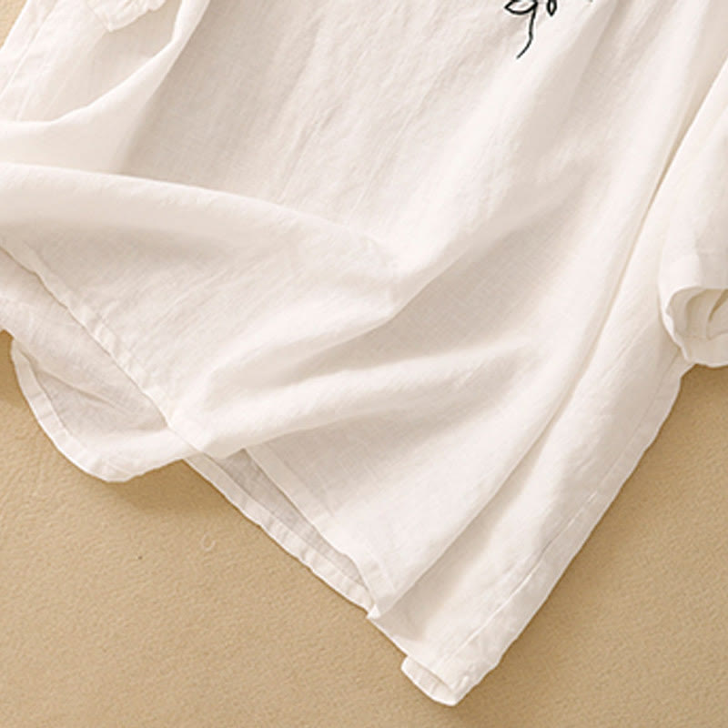 Maglietta da donna in cotone a maniche corte con scollo rotondo, casual ed estiva, con Buddha Stones e ricamo