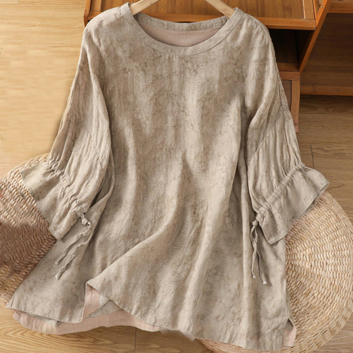 Abito midi in cotone e poliestere con maniche corte, stile casual retrò, a tinta unita, con scollo a giro e coulisse, Buddha Stones