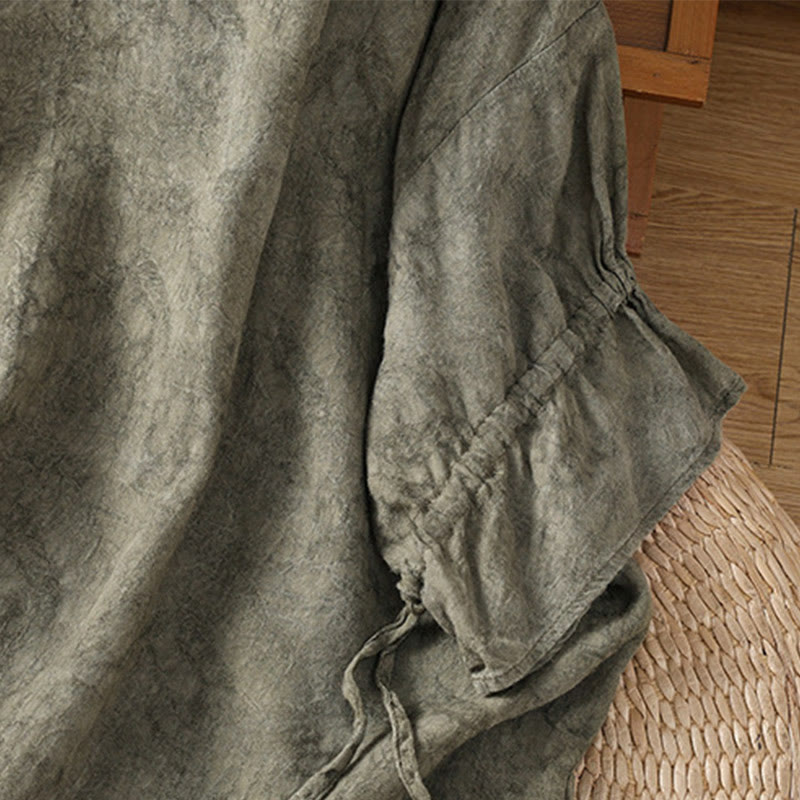 Abito midi in cotone e poliestere con maniche corte, stile casual retrò, a tinta unita, con scollo a giro e coulisse, Buddha Stones