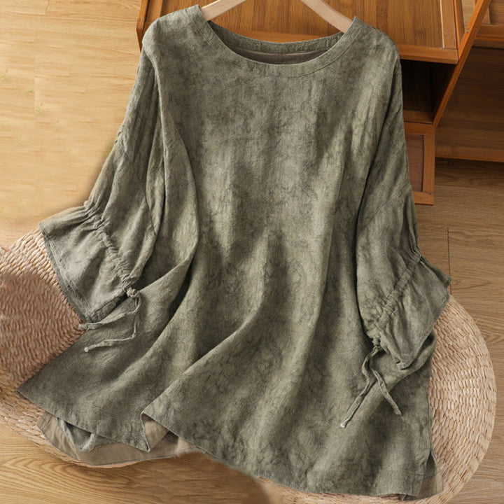 Abito midi in cotone e poliestere con maniche corte, stile casual retrò, a tinta unita, con scollo a giro e coulisse, Buddha Stones