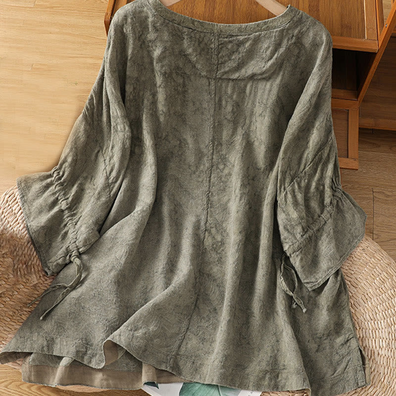 Abito midi in cotone e poliestere con maniche corte, stile casual retrò, a tinta unita, con scollo a giro e coulisse, Buddha Stones