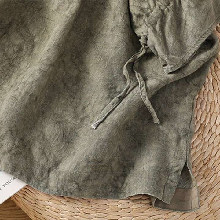 Abito midi in cotone e poliestere con maniche corte, stile casual retrò, a tinta unita, con scollo a giro e coulisse, Buddha Stones