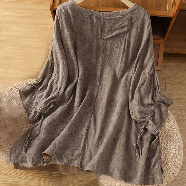 Abito midi in cotone e poliestere con maniche corte, stile casual retrò, a tinta unita, con scollo a giro e coulisse, Buddha Stones